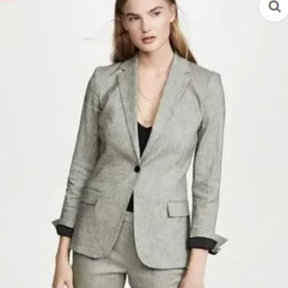 THEORY Stretch Linen Blend "Staple Blazer" Greenish Gray Melange Jacket 6
